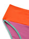 Close-up of a colorful fabric with orange, pink, and green edges on a white background