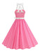 Robe swing ceinturée col halter à pois années 50