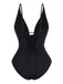 Black 1950s Solid Deep V Tummy Control One-Piece Swimsuit - vintage swimsuit, pin-up style, classic black