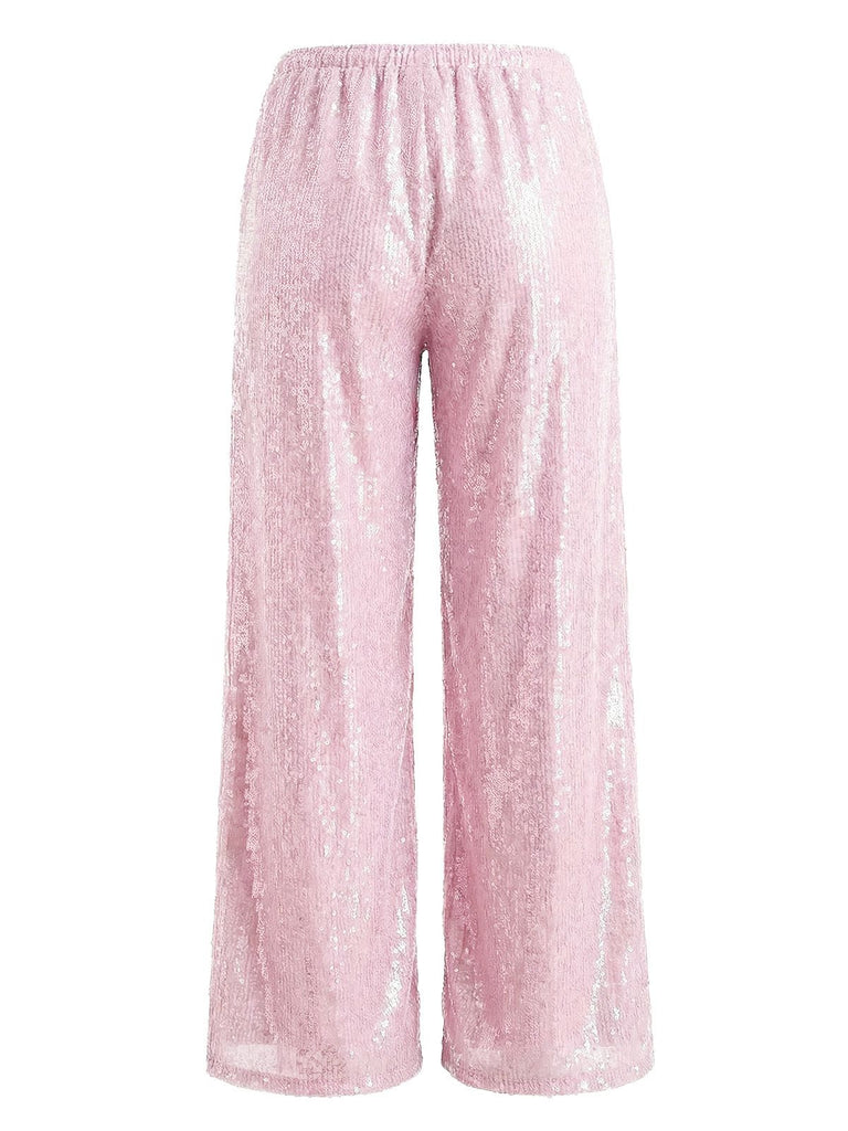 Pink sequin pants on a white background