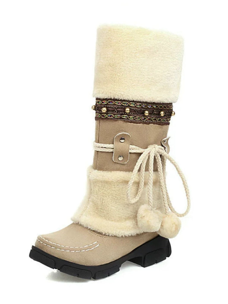 Bottes d'hiver vintage à pompons en fausse fourrure