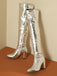 Bottes cuissardes métallisées à talons carrés