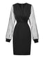 Robe moulante en résille paillettes unie et col en V années 1960