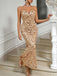 Robe de soirée dos nu sequins couleur champagne années 1930
