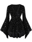 [Grande taille] Robe noire en velours col en V motif étoiles des années 1960