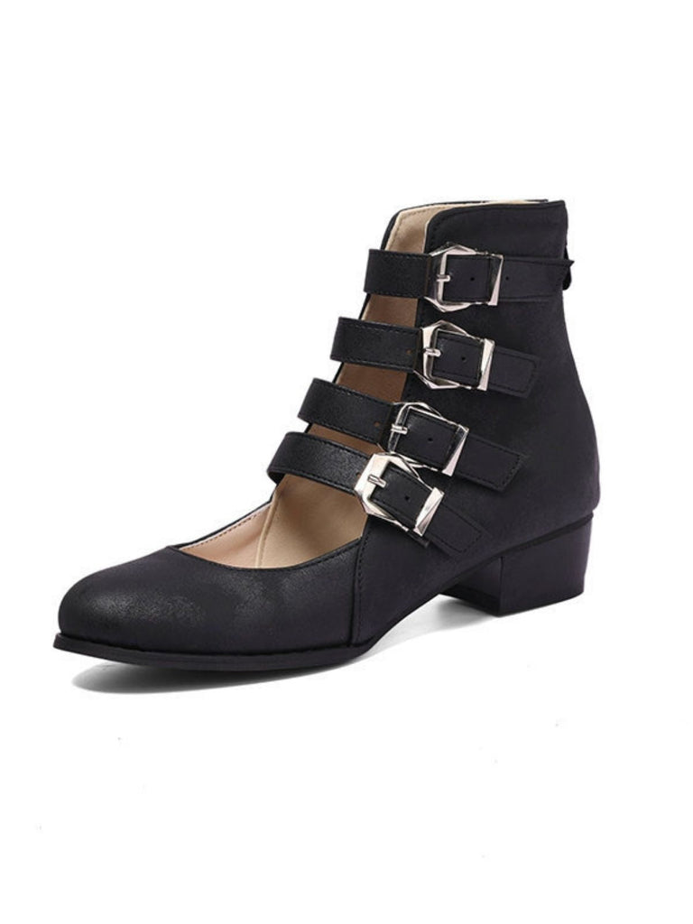 Bottes à bout rond petit talon épais et ajourées