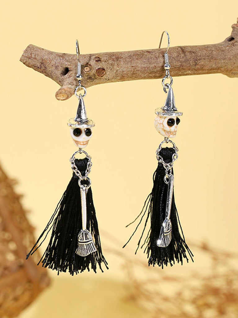 Boucles d'oreilles à pompons en forme de crâne d'Halloween