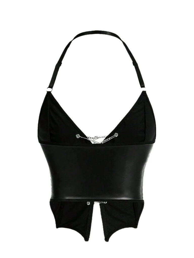 Corset noire gothique à chaîne et cordon croisé années 1980