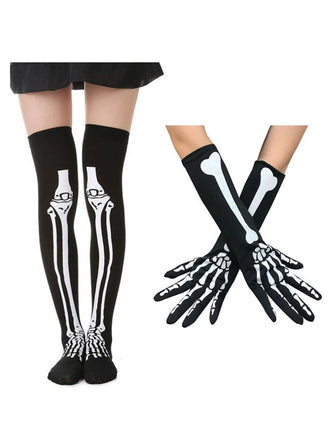 Ensemble de chaussettes et gants à motif squelette Halloween