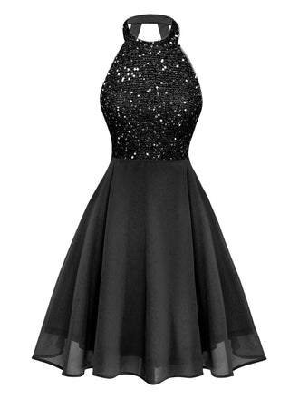 Robe patchwork sans manches à sequins et perles années 1950