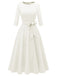 Robe trapèze manches trois-quarts à nœud papillon années 1940