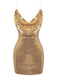 Robe de soirée courte à paillettes dorées années 1970