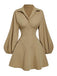 Robe beige manches bouffantes col revers et taille élastiquée années 60