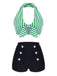Maillot de bain vert à rayures col v dos nu rétro