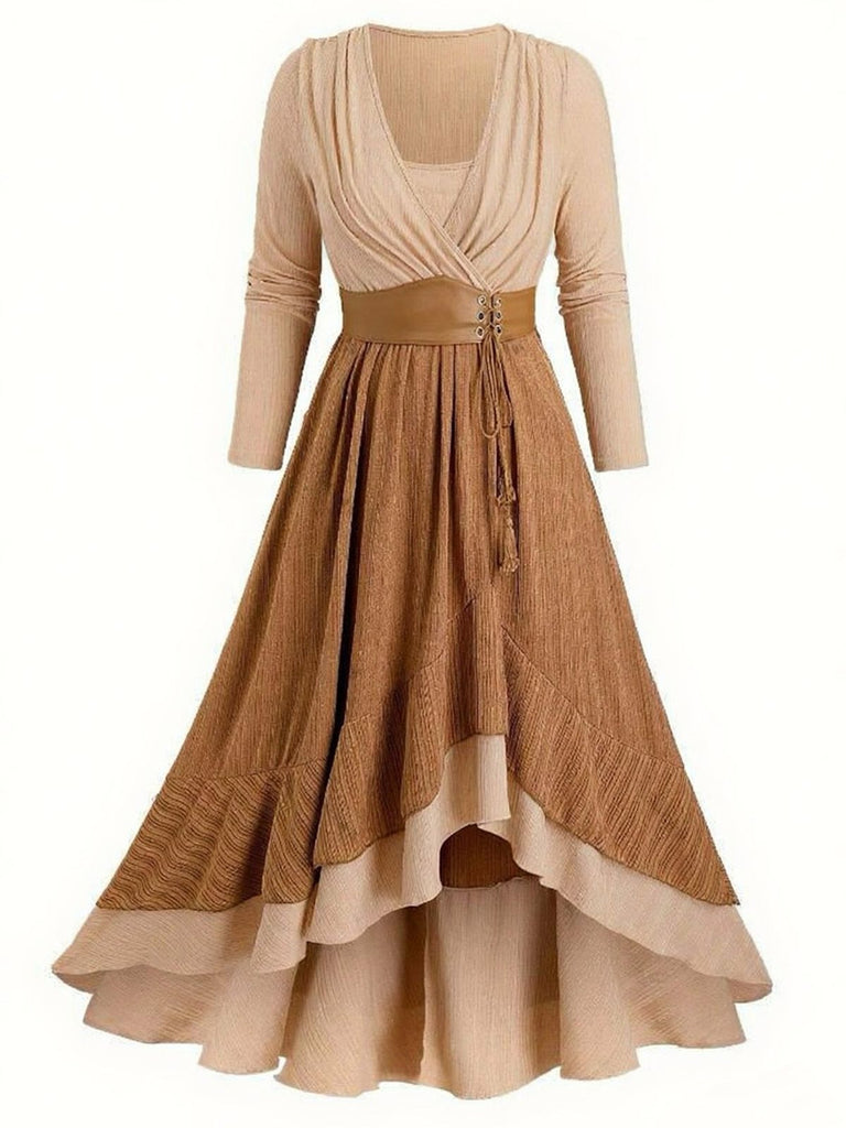 [Grande taille] Robe bohème côtelée à volants années 1970
