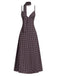 Robe marron à pois col en V et bretelles spaghetti années 1980