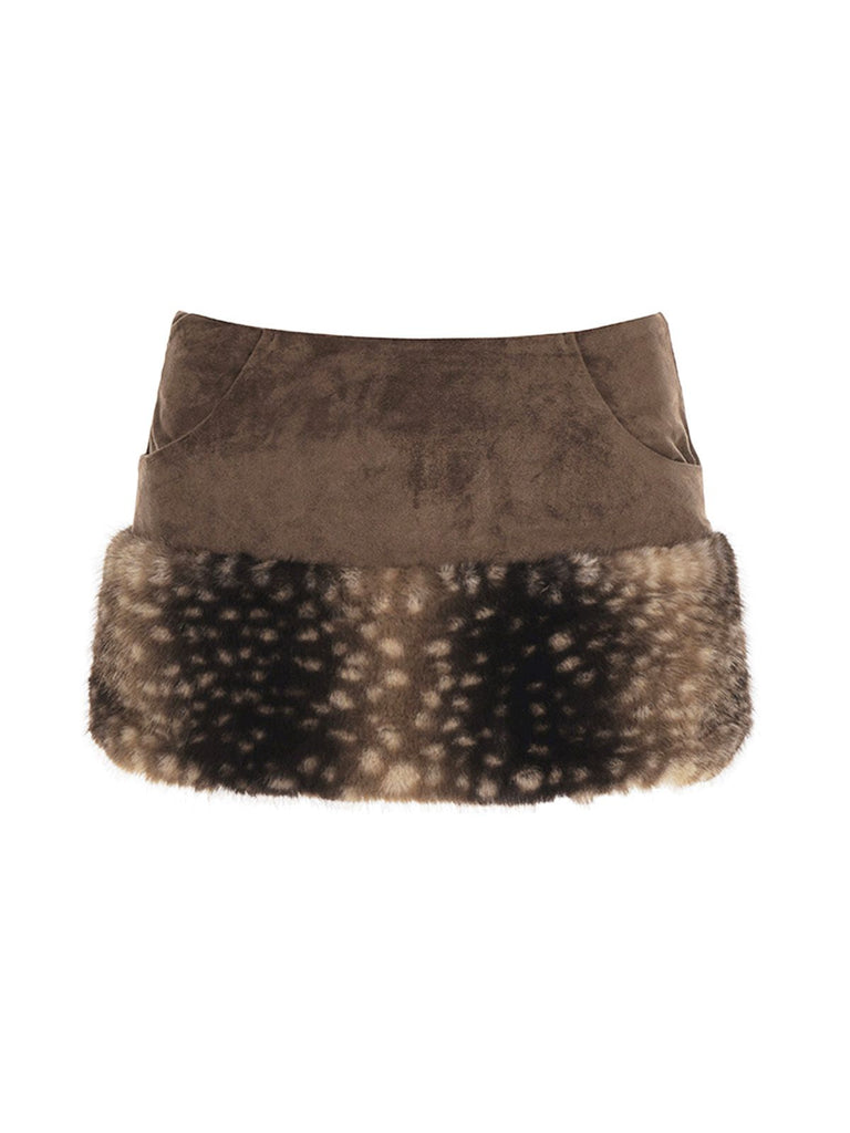 Jupe marron à motif cerf des années 1980