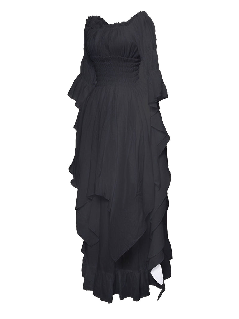 Robe gothique manches cloche et ourlet irrégulier des années 1980