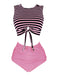 Maillot de bain à rayures à lacets violette des années 1970