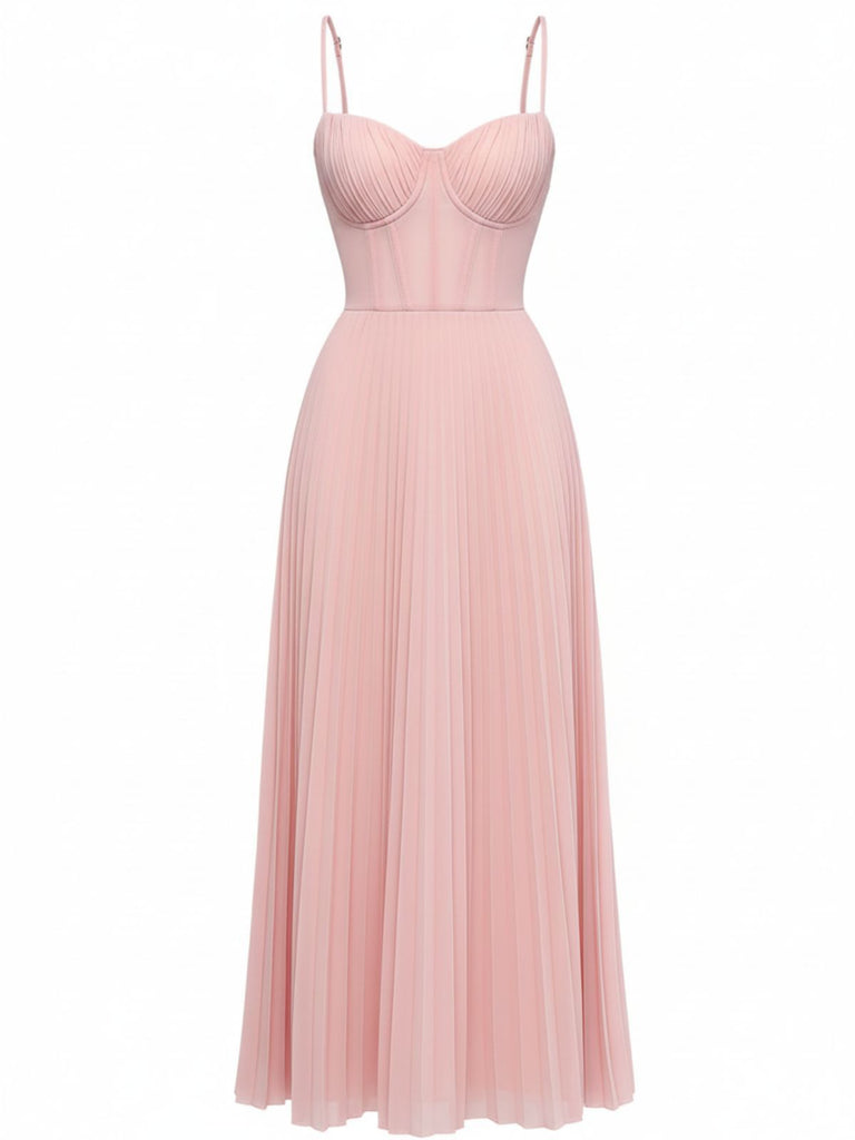 Robe de soirée plissée unie bretelles années 1930