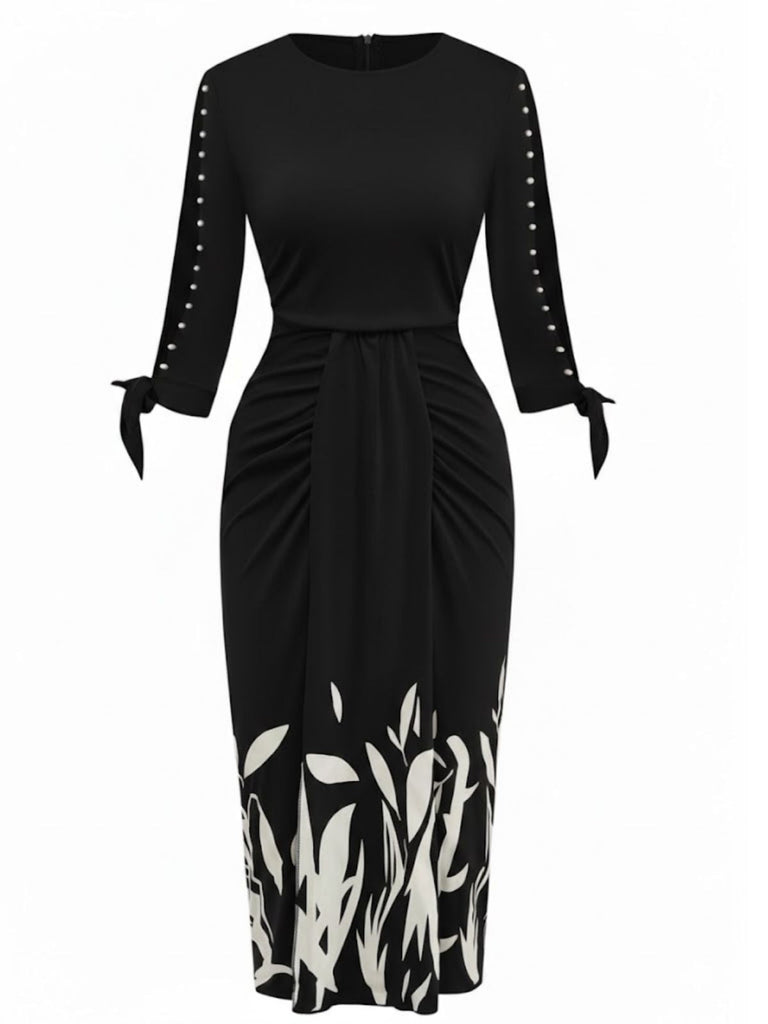 Robe À Cravate Patchwork Découpé Fleuri Année 1960