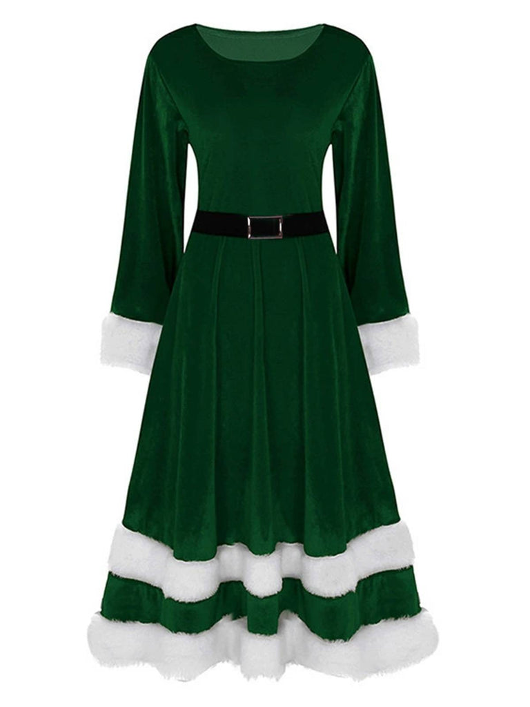 Robe Père Noël velours avec bordure en fausse fourrure années 1940