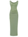 Robe froncée fendue à col carré et à imprimé uni des années 1930