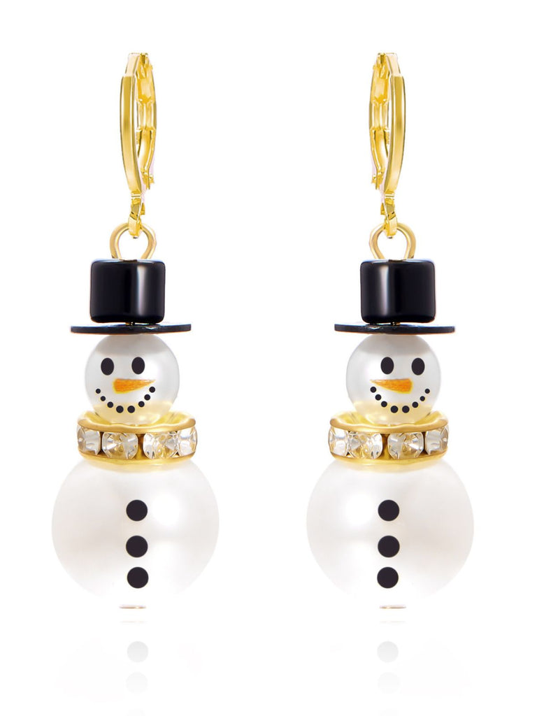 Boucles d'oreilles bonhomme de neige en strass flocons de neige et perles
