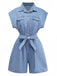 Combishort utilitaire en jean bleu avec boutons années 1980