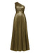 Robe de soirée plissée asymétrique dorée années 1980