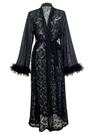 2PCS Ensemble de nuit transparent en dentelle noire des années 1940