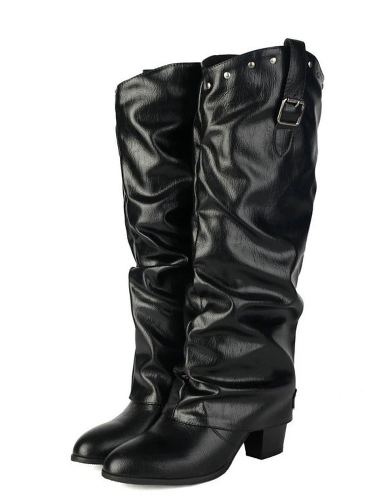 Bottes mi-mollet vintage à boucle cloutée brown