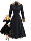 Robe en maille côtelée noire bordure en fausse fourrure léopard style années 1940