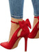 Chaussures Noires Daim Nœud Bride Cheville Bout Pointu Talon Haut