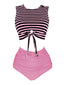 Maillot de bain à rayures à lacets rose des années 1970