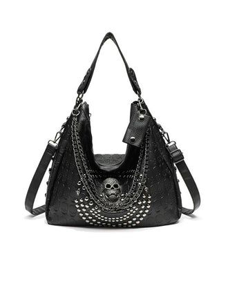 Sac hobo gothique à chaîne cloutée et tête de mort