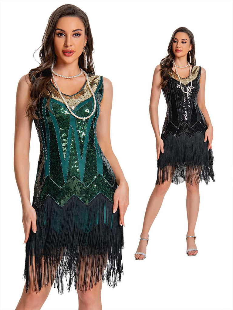 Robe Charleston à paillettes avec ourlet à franges années 1920