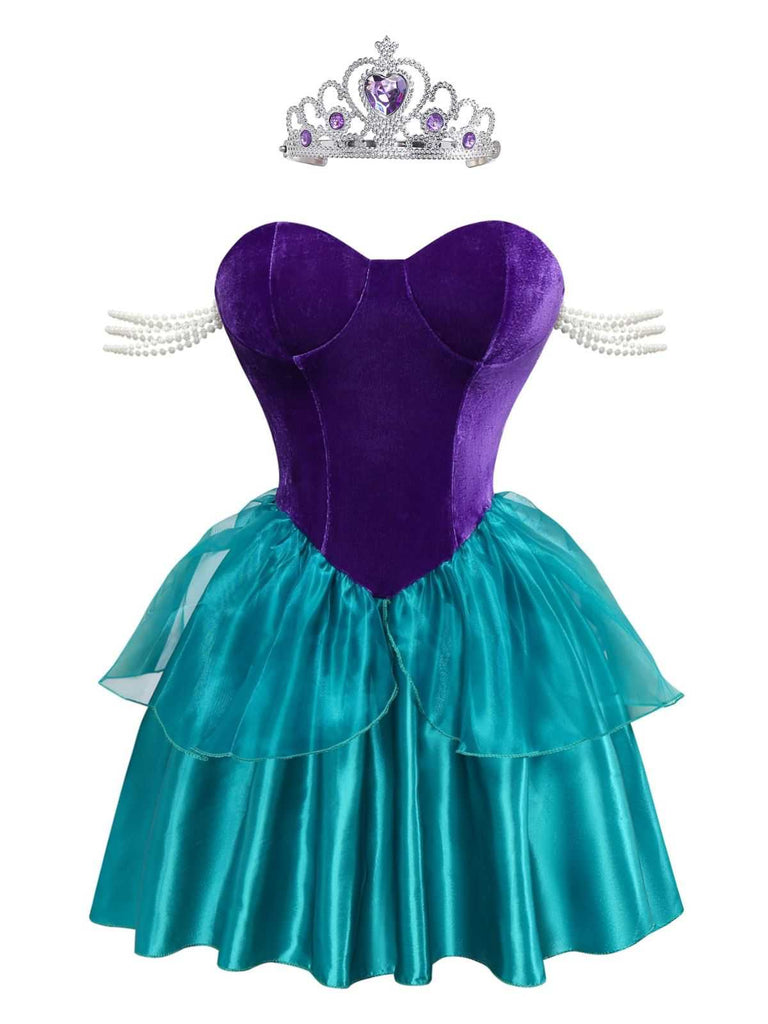 Robe de princesse sirène Ariel avec couronne années 1950