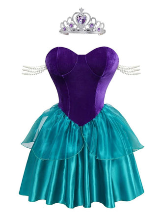 Robe de princesse sirène Ariel avec couronne années 1950