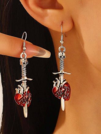 Boucles d'oreilles vintage Halloween crâne épée cœur