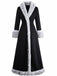 Manteau long noire à bordure en fausse fourrure années 1930