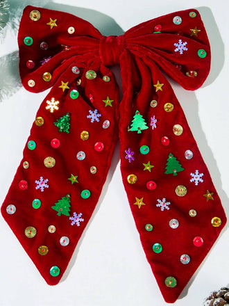 Épingle à cheveux en velours avec grand nœud de Noël