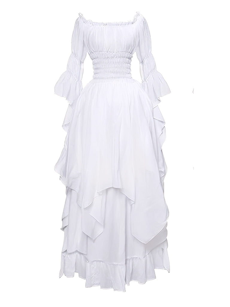 Robe gothique manches cloche et ourlet irrégulier des années 1980