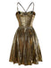 Robe de soirée dorée à bretelles plissée et ajourée des années 1960