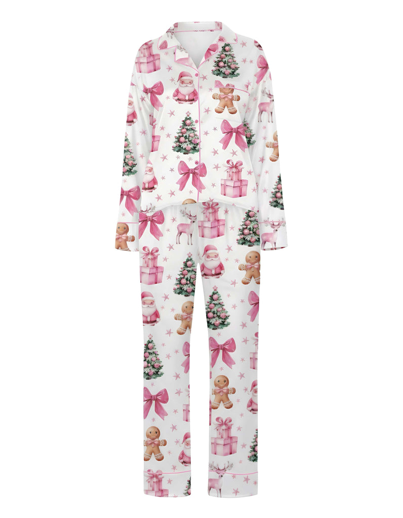 Ensemble de pyjama blanc de Noël avec des cannes de bonbon des années 1940