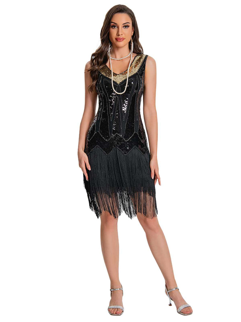 Robe Charleston à paillettes avec ourlet à franges années 1920