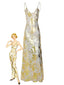 Robe dorée à fines bretelles et col en V en imprimé métallisé années 1980