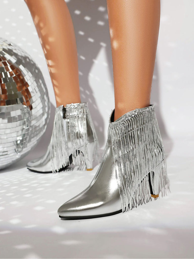Bottines Chelsea à bout pointu et pompons métalliques