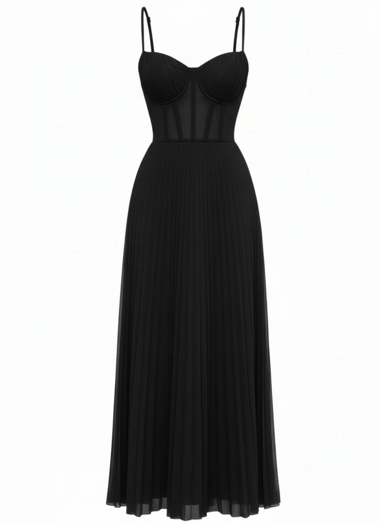 Robe de soirée plissée unie bretelles années 1930