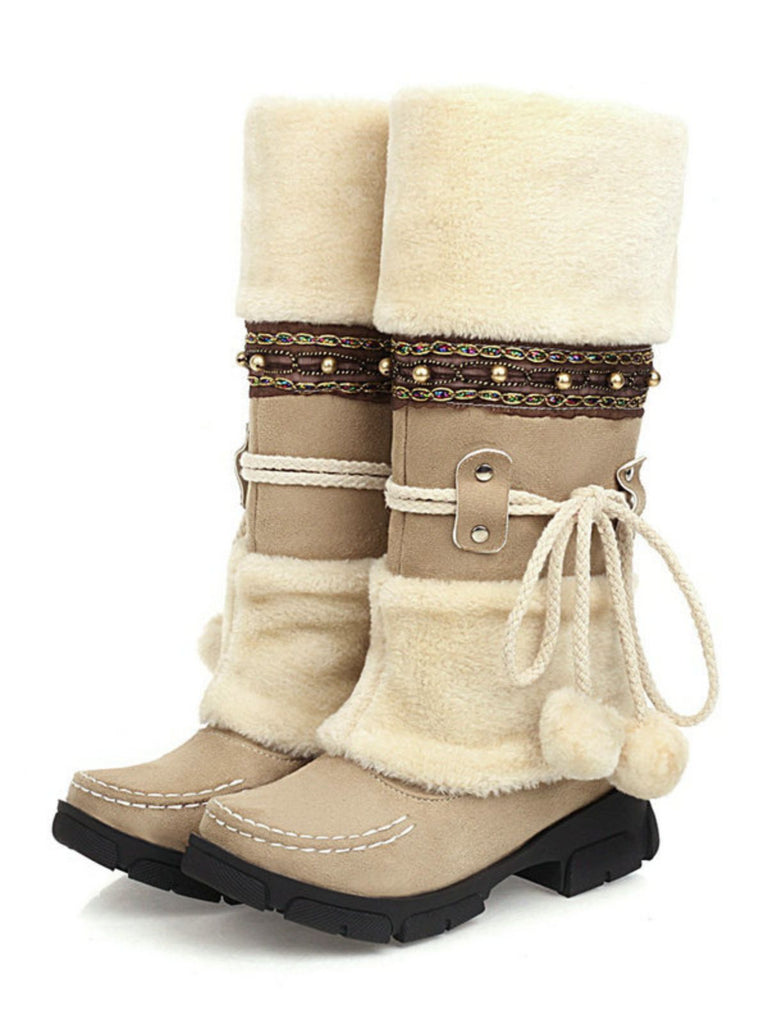 Bottes d'hiver vintage à pompons en fausse fourrure